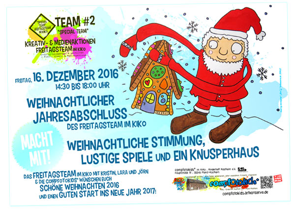 Weihnachtlicher Jahresabschluss . Freitag 16. Dezember 2016 . 14:30 bis 18:00 Uhr . KiKo . Kindertreff Kostheim